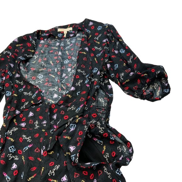 Maje Inobi Jacquard Printed Romper Playsuit 38 M Black Short Sleeves Pockets - Picture 3 of 12